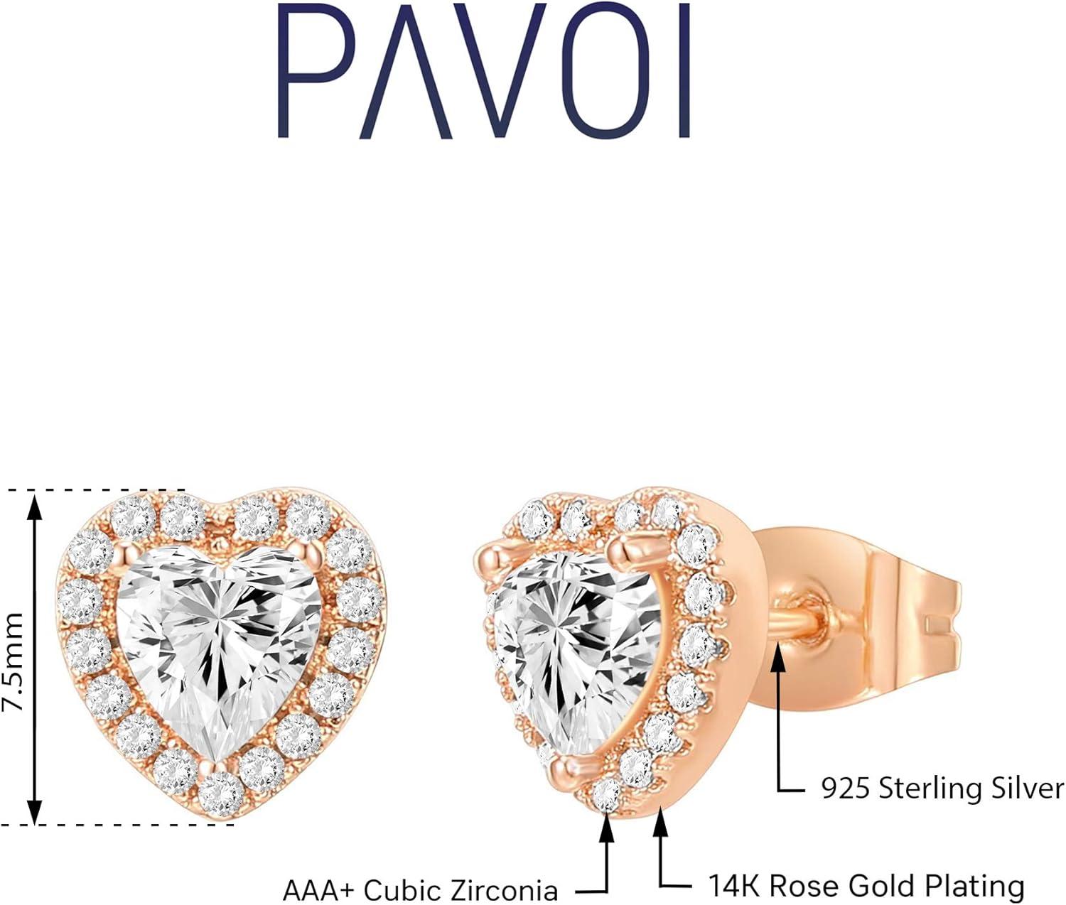 imagePAVOI 14K Gold Plated 925 Sterling Silver Post Brilliant Round Faux Diamond Halo Earrings Premium Cubic Zirconia in Rose White and Yellow GoldRose Gold