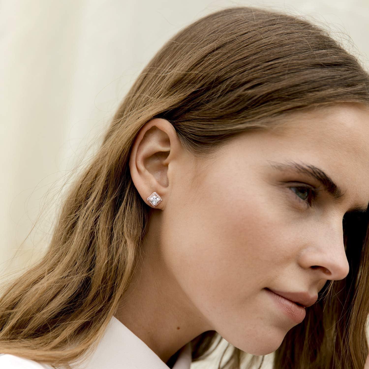 imagePAVOI 14K Gold Plated 925 Sterling Silver Post Brilliant Round Faux Diamond Halo Earrings Premium Cubic Zirconia in Rose White and Yellow GoldRose Gold