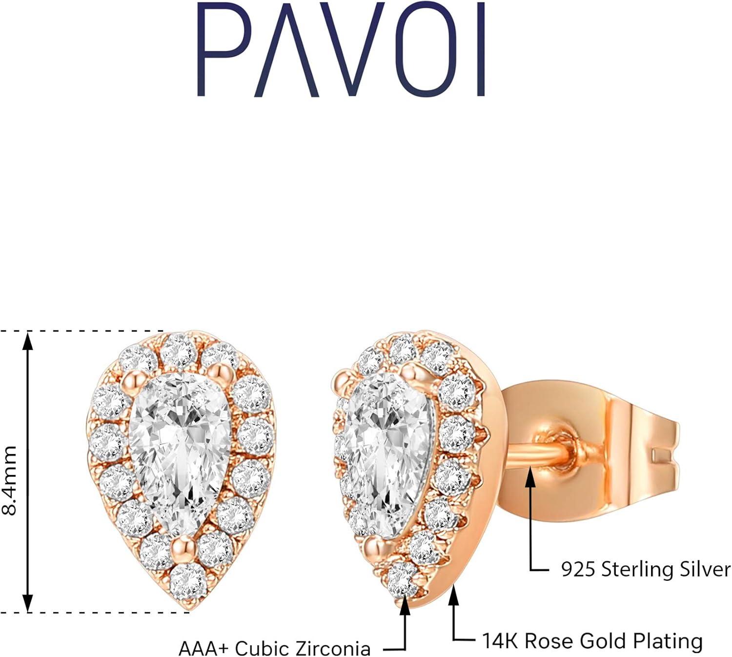imagePAVOI 14K Gold Plated 925 Sterling Silver Post Brilliant Round Faux Diamond Halo Earrings Premium Cubic Zirconia in Rose White and Yellow GoldRose Gold