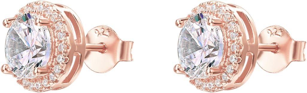 imagePAVOI 14K Gold Plated 925 Sterling Silver Post Brilliant Round Faux Diamond Halo Earrings Premium Cubic Zirconia in Rose White and Yellow GoldRose Gold
