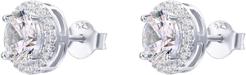 imagePAVOI 14K Gold Plated 925 Sterling Silver Post Brilliant Round Faux Diamond Halo Earrings Premium Cubic Zirconia in Rose White and Yellow GoldWhite Gold