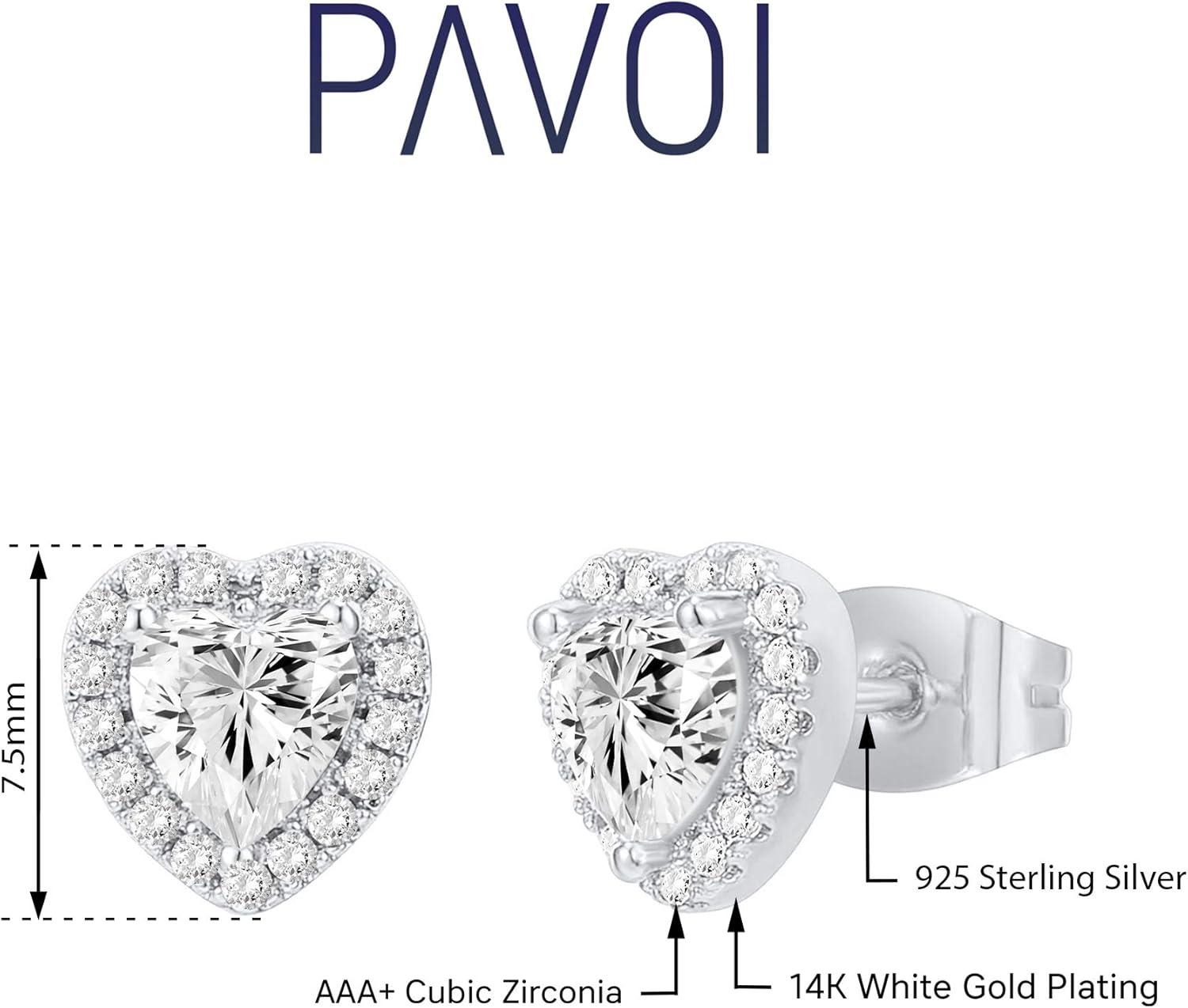 imagePAVOI 14K Gold Plated 925 Sterling Silver Post Brilliant Round Faux Diamond Halo Earrings Premium Cubic Zirconia in Rose White and Yellow GoldWhite Gold