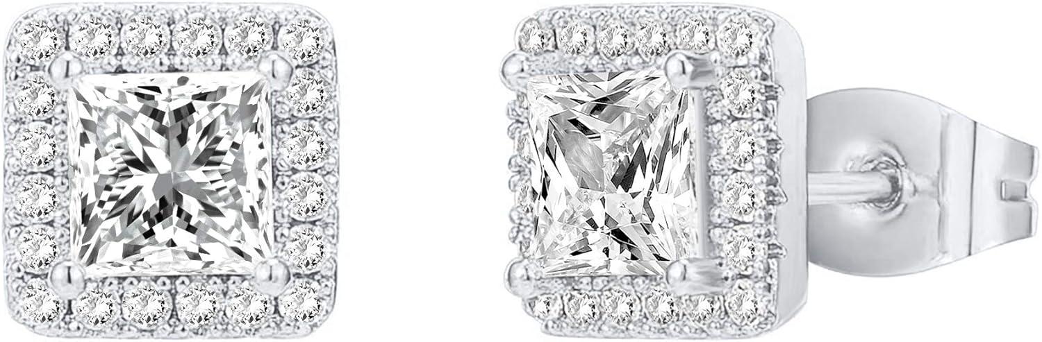 imagePAVOI 14K Gold Plated 925 Sterling Silver Post Brilliant Round Faux Diamond Halo Earrings Premium Cubic Zirconia in Rose White and Yellow GoldWhite Gold