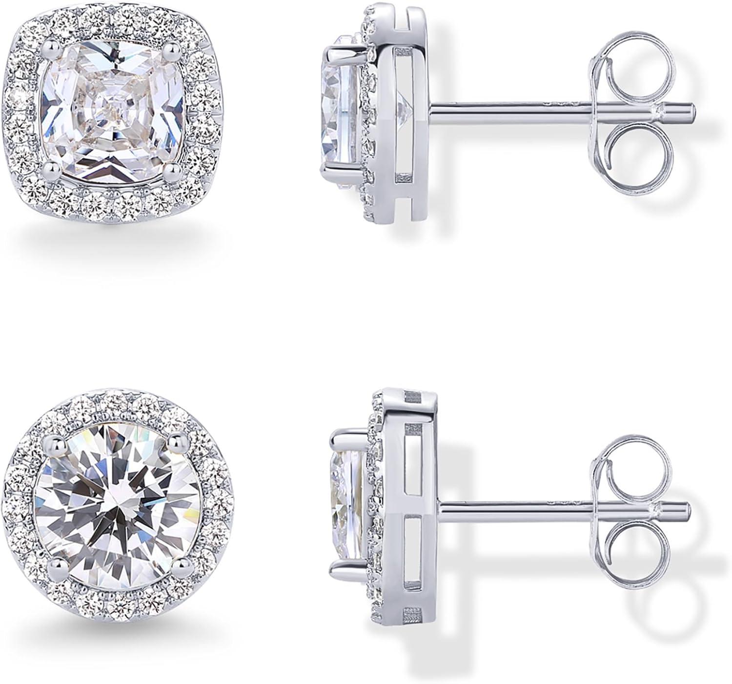 imagePAVOI 14K Gold Plated 925 Sterling Silver Post Brilliant Round Faux Diamond Halo Earrings Premium Cubic Zirconia in Rose White and Yellow GoldWhite Gold