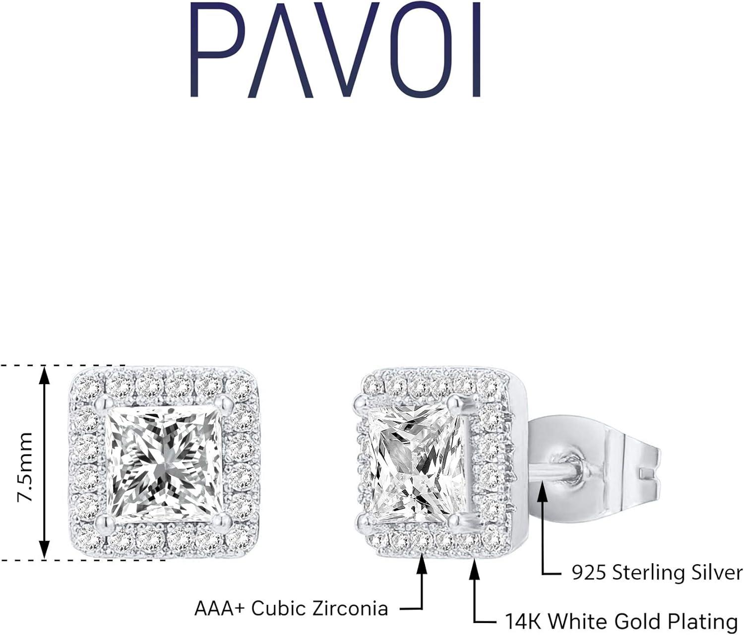 imagePAVOI 14K Gold Plated 925 Sterling Silver Post Brilliant Round Faux Diamond Halo Earrings Premium Cubic Zirconia in Rose White and Yellow GoldWhite Gold