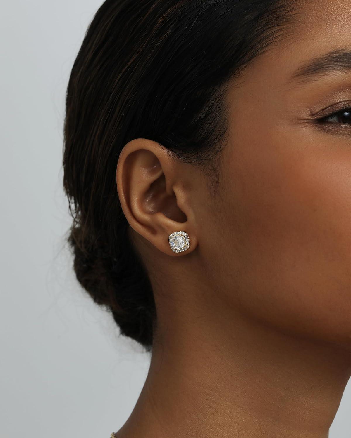 imagePAVOI 14K Gold Plated 925 Sterling Silver Post Brilliant Round Faux Diamond Halo Earrings Premium Cubic Zirconia in Rose White and Yellow GoldWhite Gold