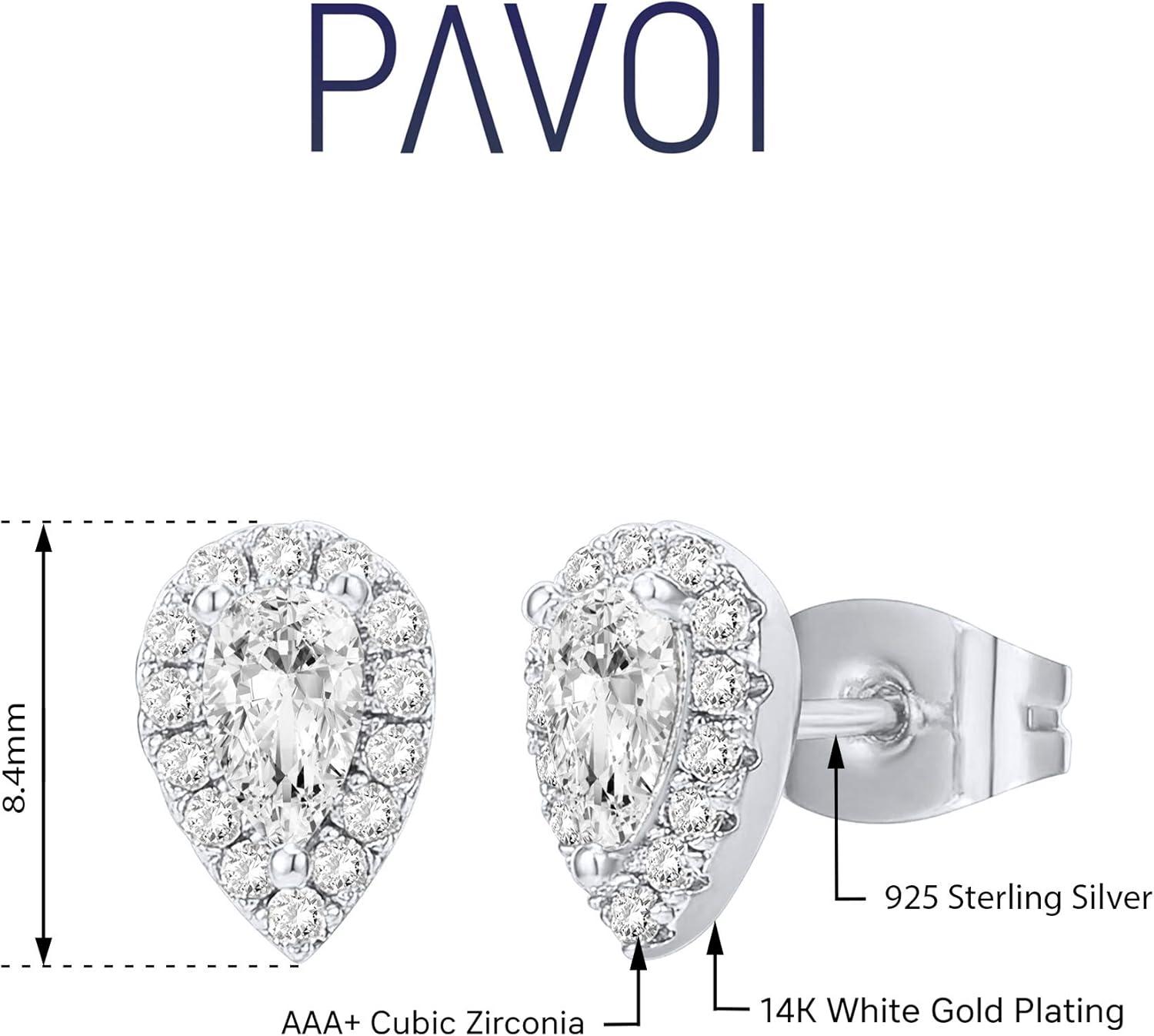 imagePAVOI 14K Gold Plated 925 Sterling Silver Post Brilliant Round Faux Diamond Halo Earrings Premium Cubic Zirconia in Rose White and Yellow GoldWhite Gold