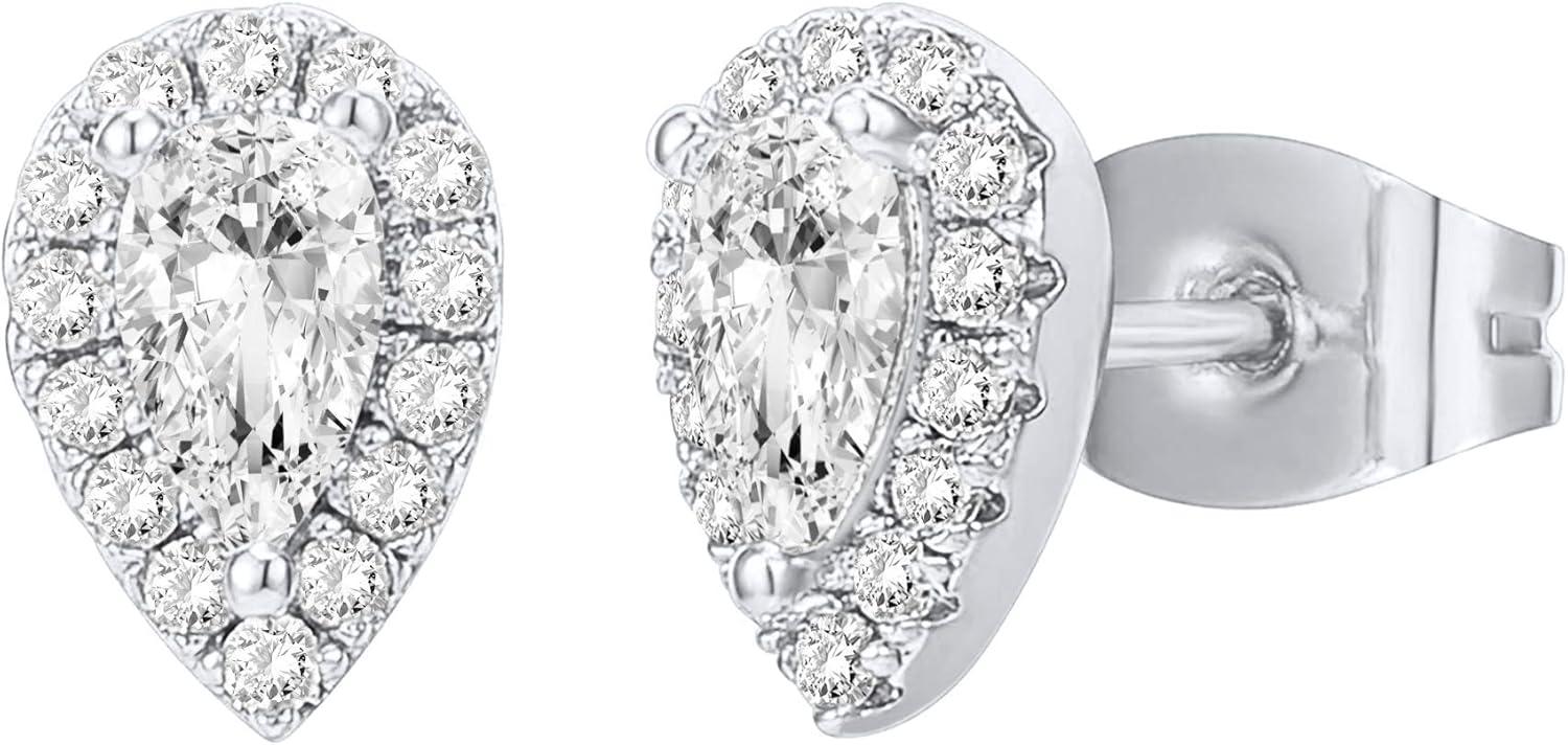 imagePAVOI 14K Gold Plated 925 Sterling Silver Post Brilliant Round Faux Diamond Halo Earrings Premium Cubic Zirconia in Rose White and Yellow GoldWhite Gold