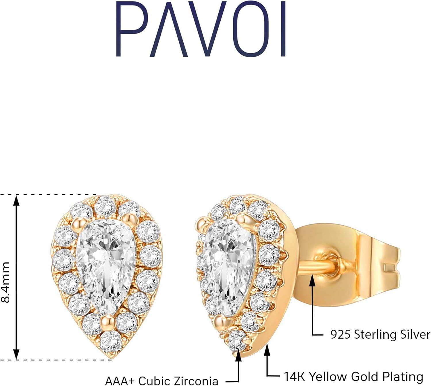imagePAVOI 14K Gold Plated 925 Sterling Silver Post Brilliant Round Faux Diamond Halo Earrings Premium Cubic Zirconia in Rose White and Yellow GoldYellow Gold