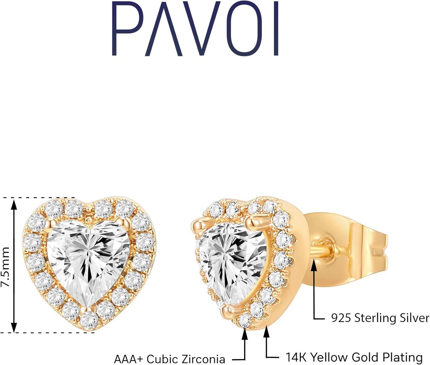 imagePAVOI 14K Gold Plated 925 Sterling Silver Post Brilliant Round Faux Diamond Halo Earrings Premium Cubic Zirconia in Rose White and Yellow GoldYellow Gold