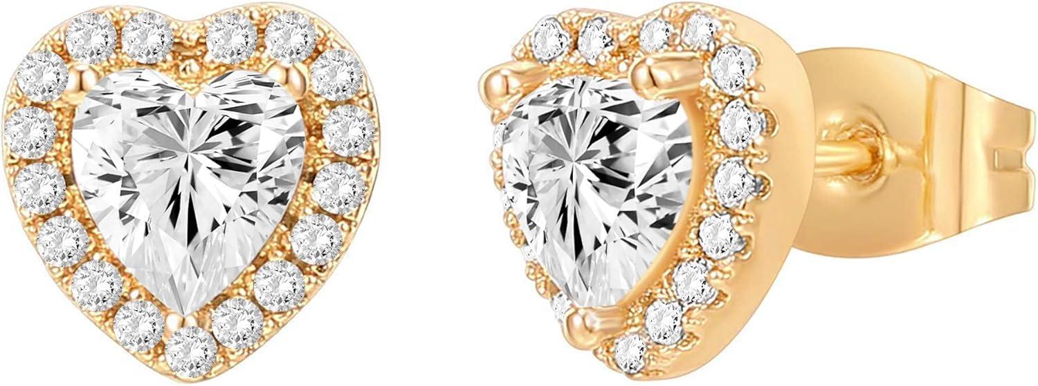 imagePAVOI 14K Gold Plated 925 Sterling Silver Post Brilliant Round Faux Diamond Halo Earrings Premium Cubic Zirconia in Rose White and Yellow GoldYellow Gold