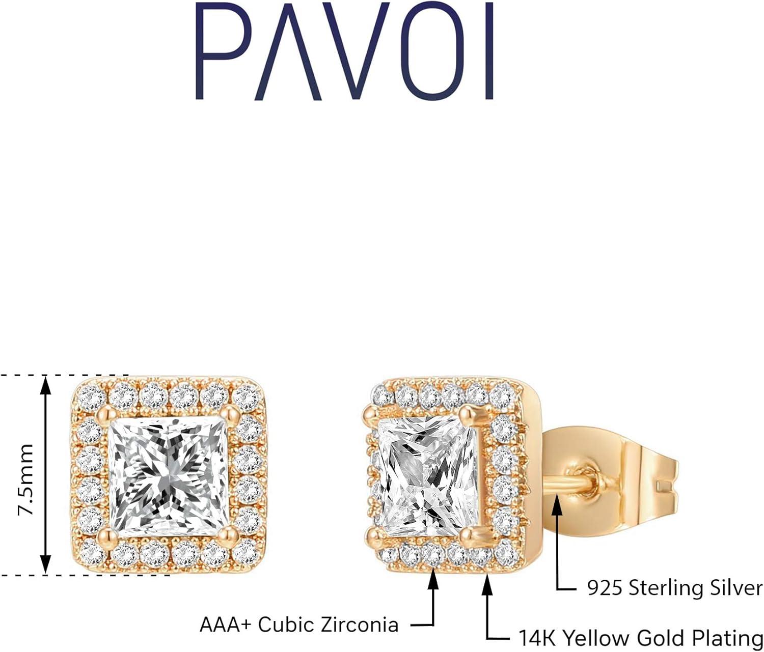 imagePAVOI 14K Gold Plated 925 Sterling Silver Post Brilliant Round Faux Diamond Halo Earrings Premium Cubic Zirconia in Rose White and Yellow GoldYellow Gold