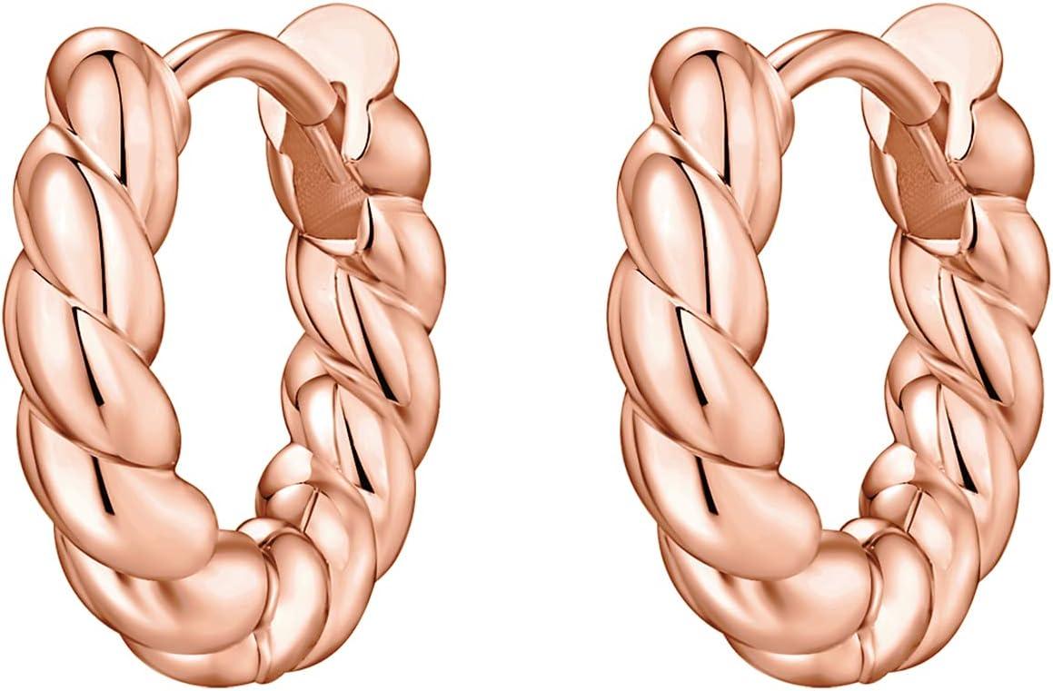 imagePAVOI 14K Gold Plated 925 Sterling Silver Post Twisted Huggie Earring Womens Mini Hoop EarringsRose Gold