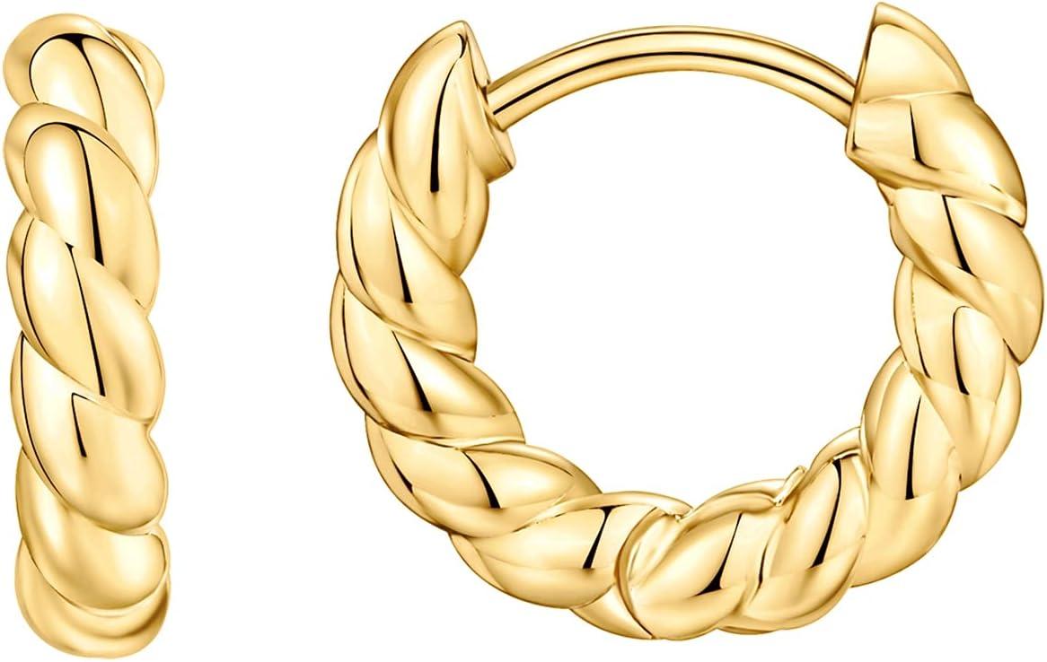 imagePAVOI 14K Gold Plated 925 Sterling Silver Post Twisted Huggie Earring Womens Mini Hoop EarringsYellow Gold