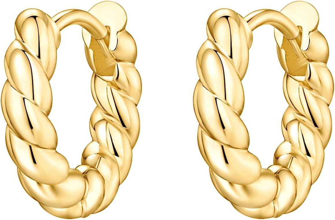 imagePAVOI 14K Gold Plated 925 Sterling Silver Post Twisted Huggie Earring Womens Mini Hoop EarringsYellow Gold