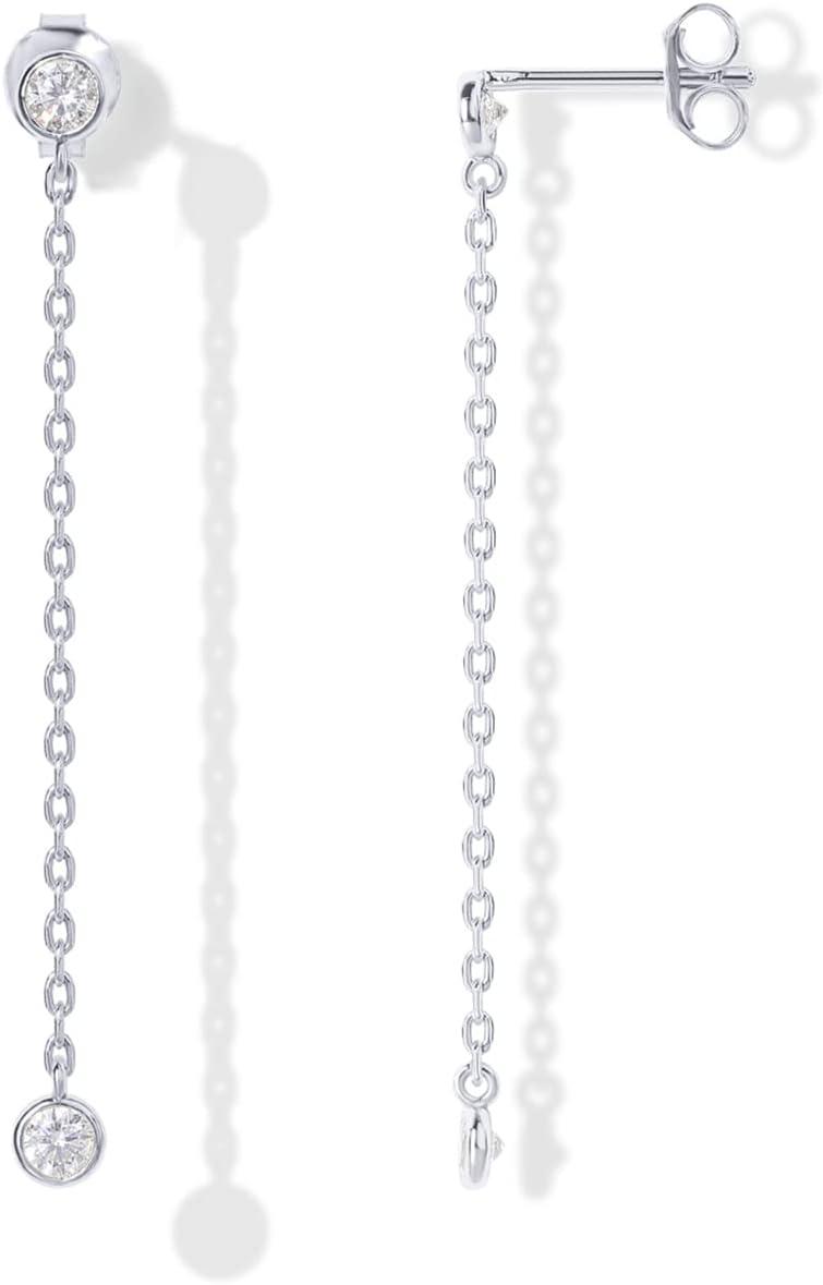 imagePAVOI 14K Gold Plated 925 Sterling Silver Posts Station Linear Dangle Earrings for Women Simulated Diamond Chain Drop EarringsWhite Gold