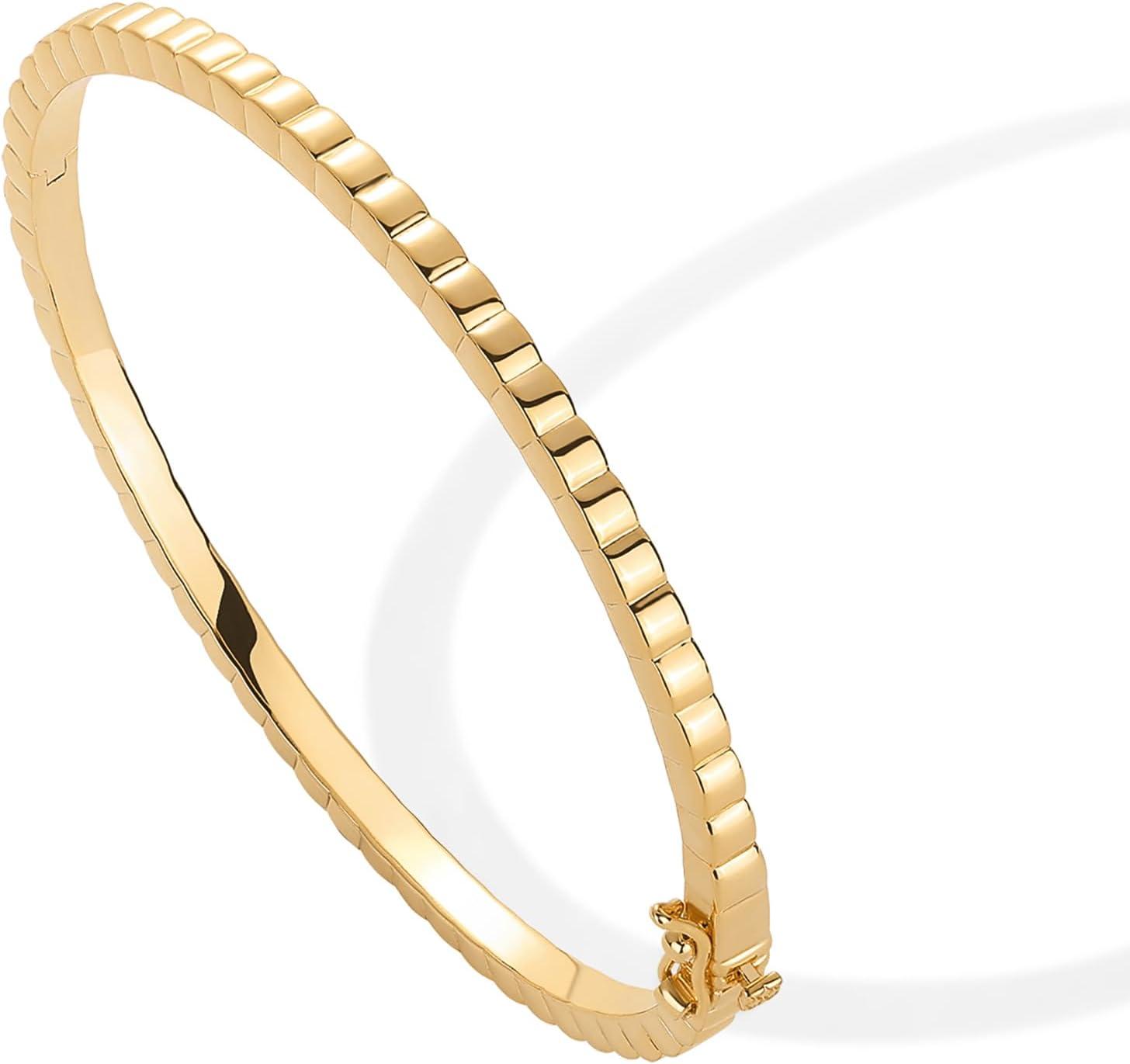 imagePAVOI 14K Gold Plated Cubic Zirconia Bangle Tennis Bracelets for Women Classic Love Cuff Bangle BraceletsYellow Gold