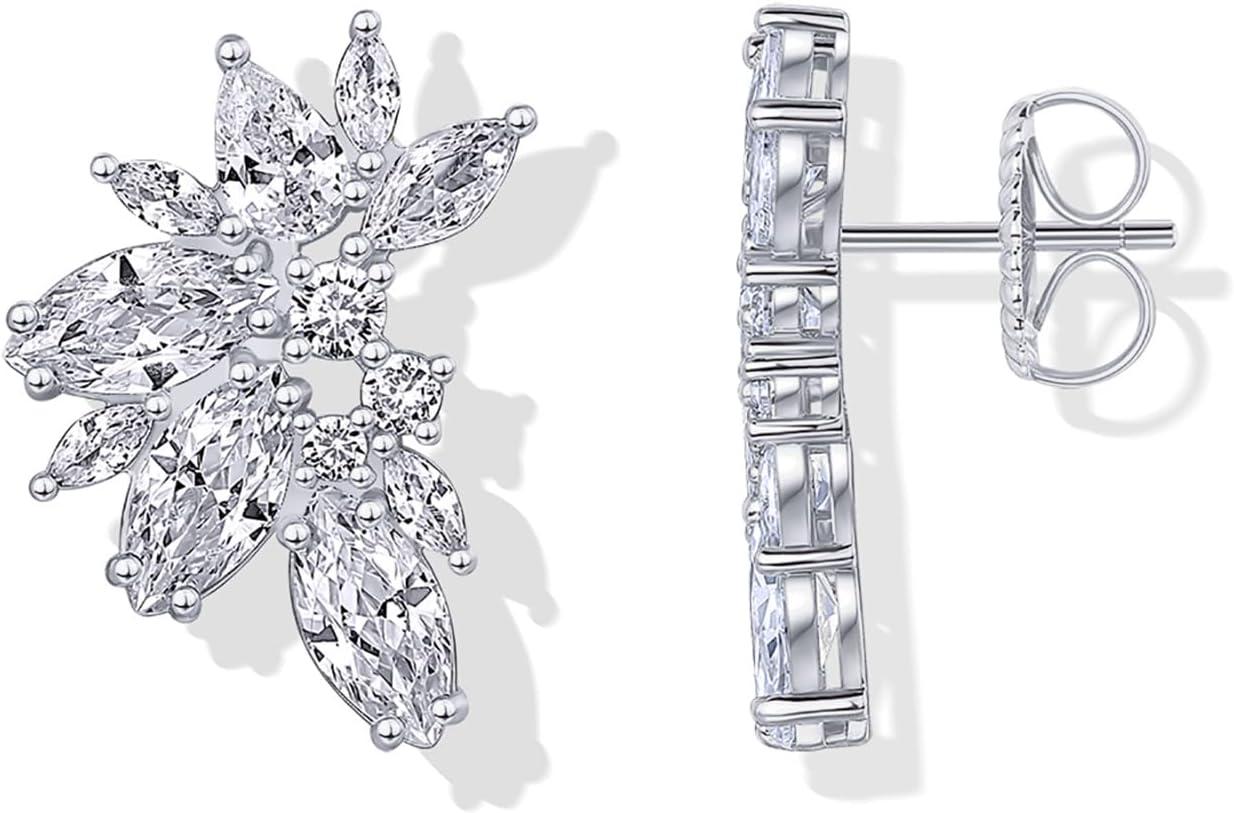 imagePAVOI 14K Gold Plated Cubic Zirconia Stud Earrings for Women 925 Sterling Silver Posts Statement Crystal Cluster Wedding Earrings for Brides ampamp Bridesmaids Trendy CZ Pearl Studs Wedding JewelryWhite Gold