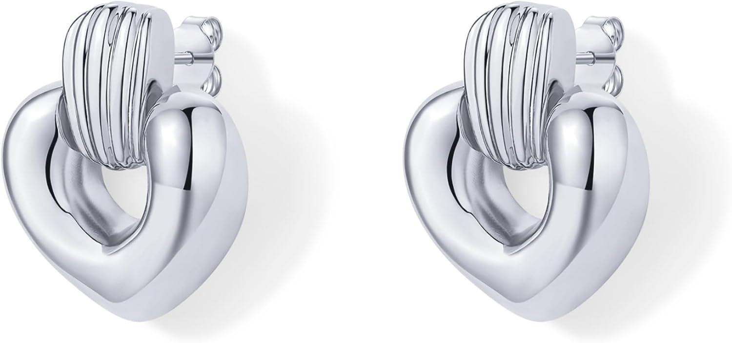 imagePAVOI 14K Gold Plated Door Knocker Statement Earrings for Women Chunky Gold Earrings for Women Trendy Mixed Metals Bold Knot Drop Dangle JewelryWhite Gold