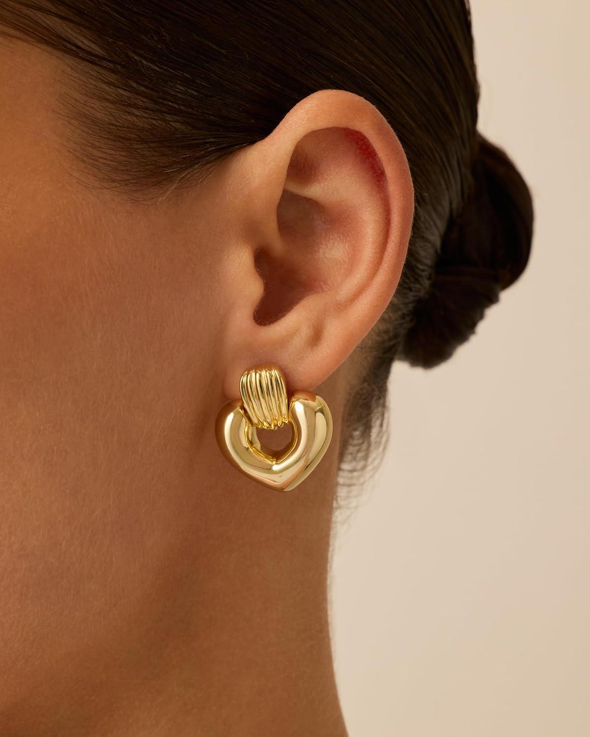 imagePAVOI 14K Gold Plated Door Knocker Statement Earrings for Women Chunky Gold Earrings for Women Trendy Mixed Metals Bold Knot Drop Dangle JewelryWhite Gold