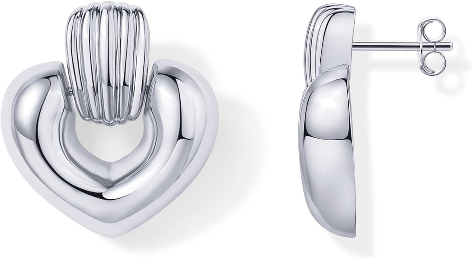 imagePAVOI 14K Gold Plated Door Knocker Statement Earrings for Women Chunky Gold Earrings for Women Trendy Mixed Metals Bold Knot Drop Dangle JewelryWhite Gold