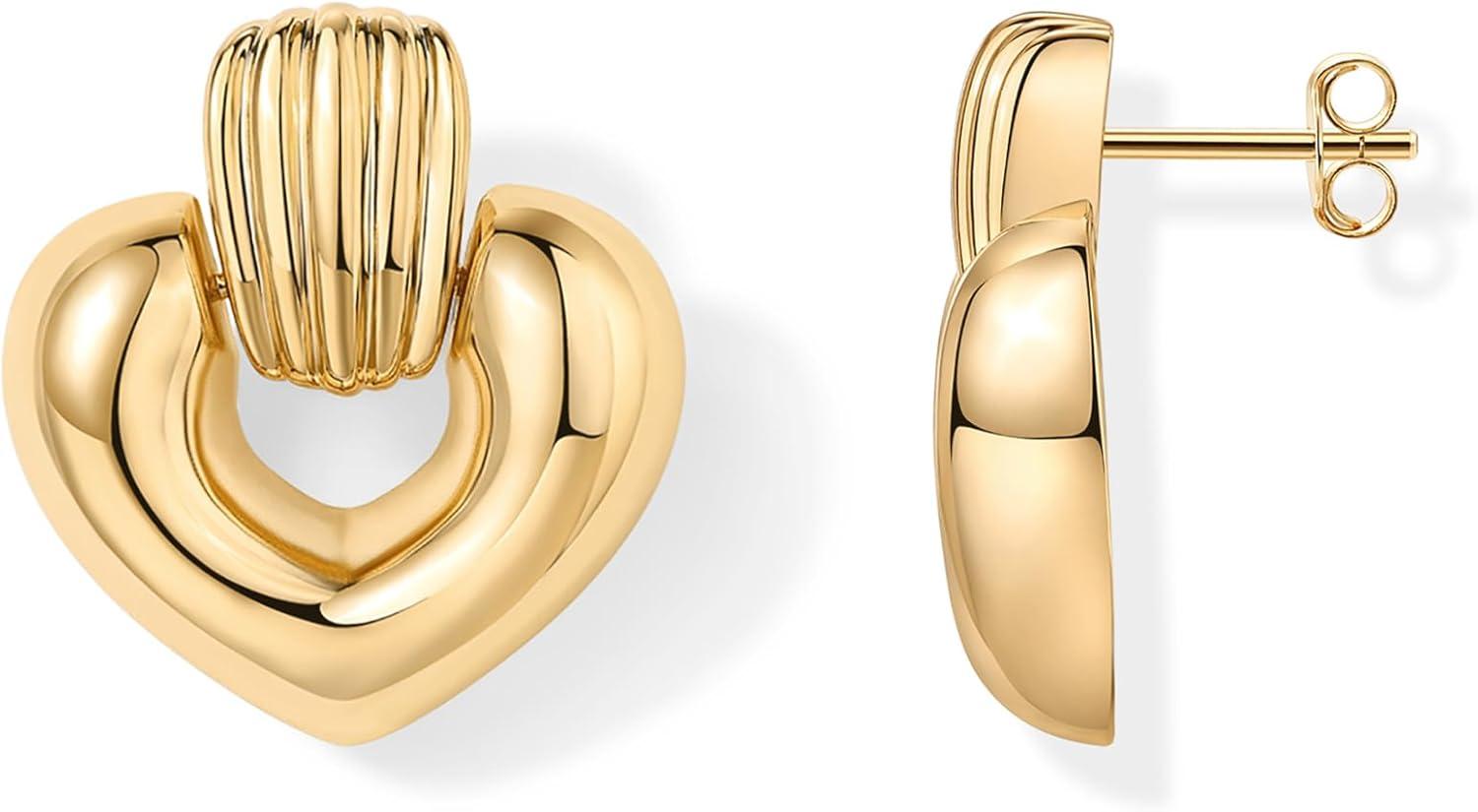 imagePAVOI 14K Gold Plated Door Knocker Statement Earrings for Women Chunky Gold Earrings for Women Trendy Mixed Metals Bold Knot Drop Dangle JewelryYellow Gold