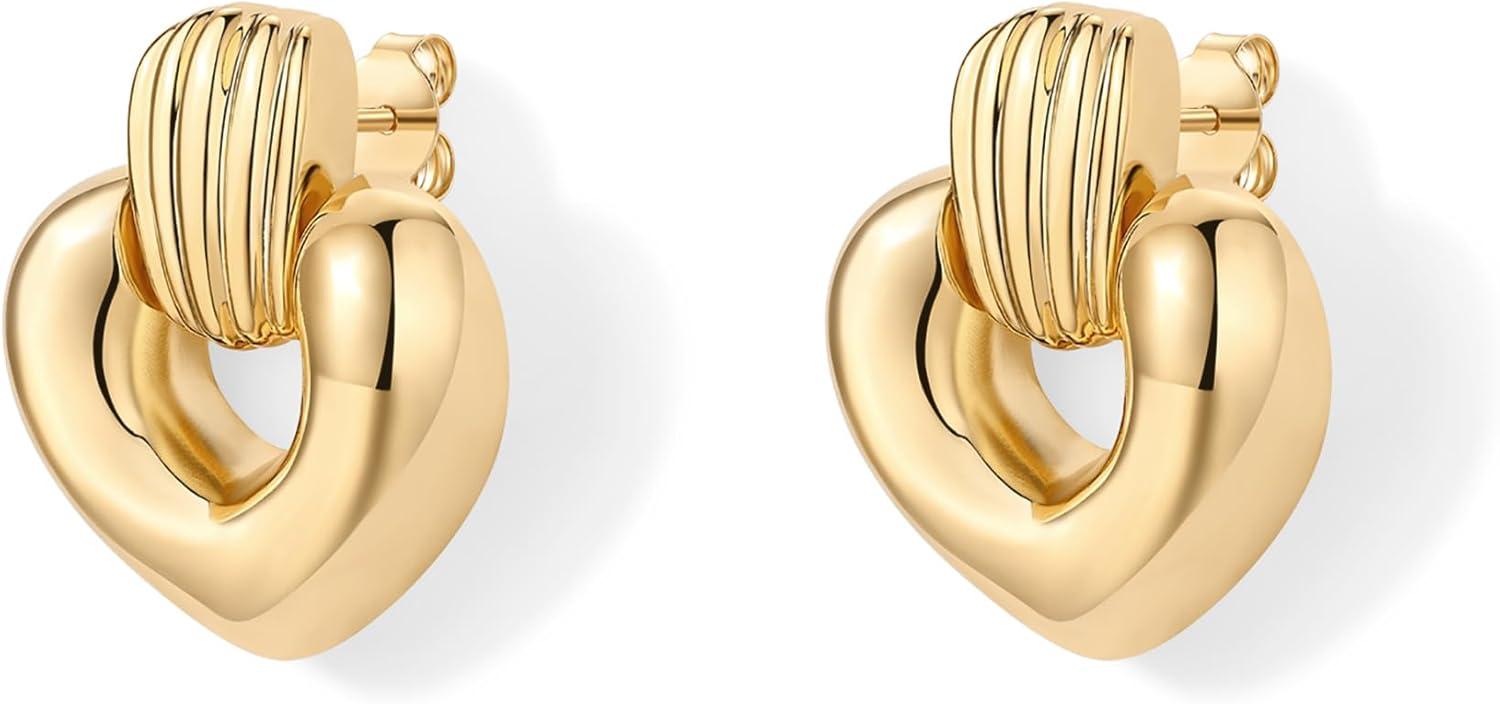 imagePAVOI 14K Gold Plated Door Knocker Statement Earrings for Women Chunky Gold Earrings for Women Trendy Mixed Metals Bold Knot Drop Dangle JewelryYellow Gold