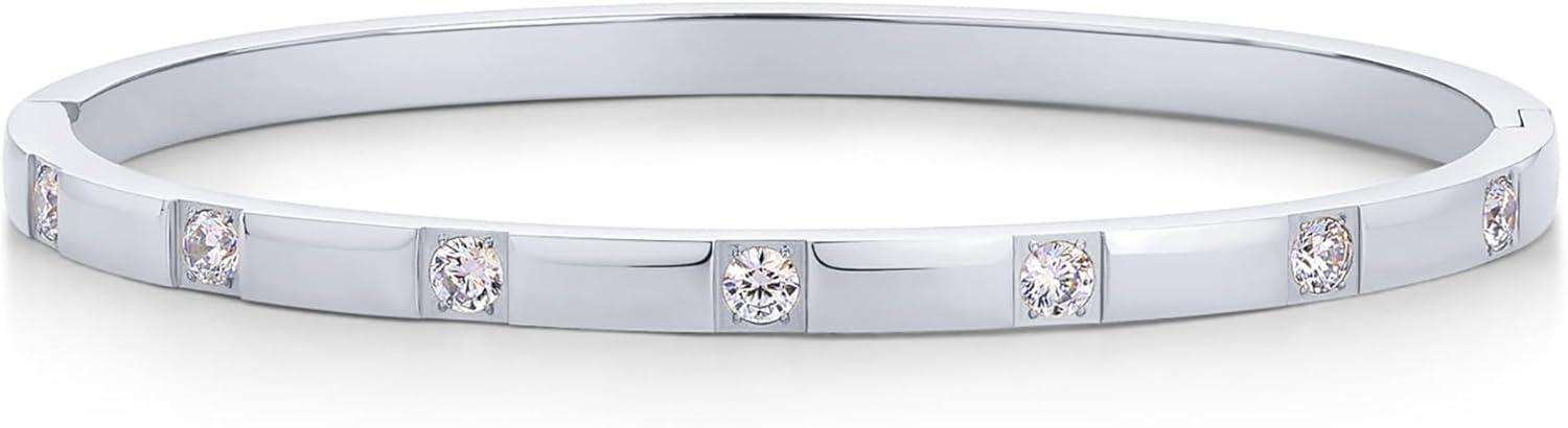 imagePAVOI 14K Gold Plated Love Bangle Bracelets for Women Waterproof Stainless Steel Cubic Zirconia Hinged Bracelet DupeWhite Gold