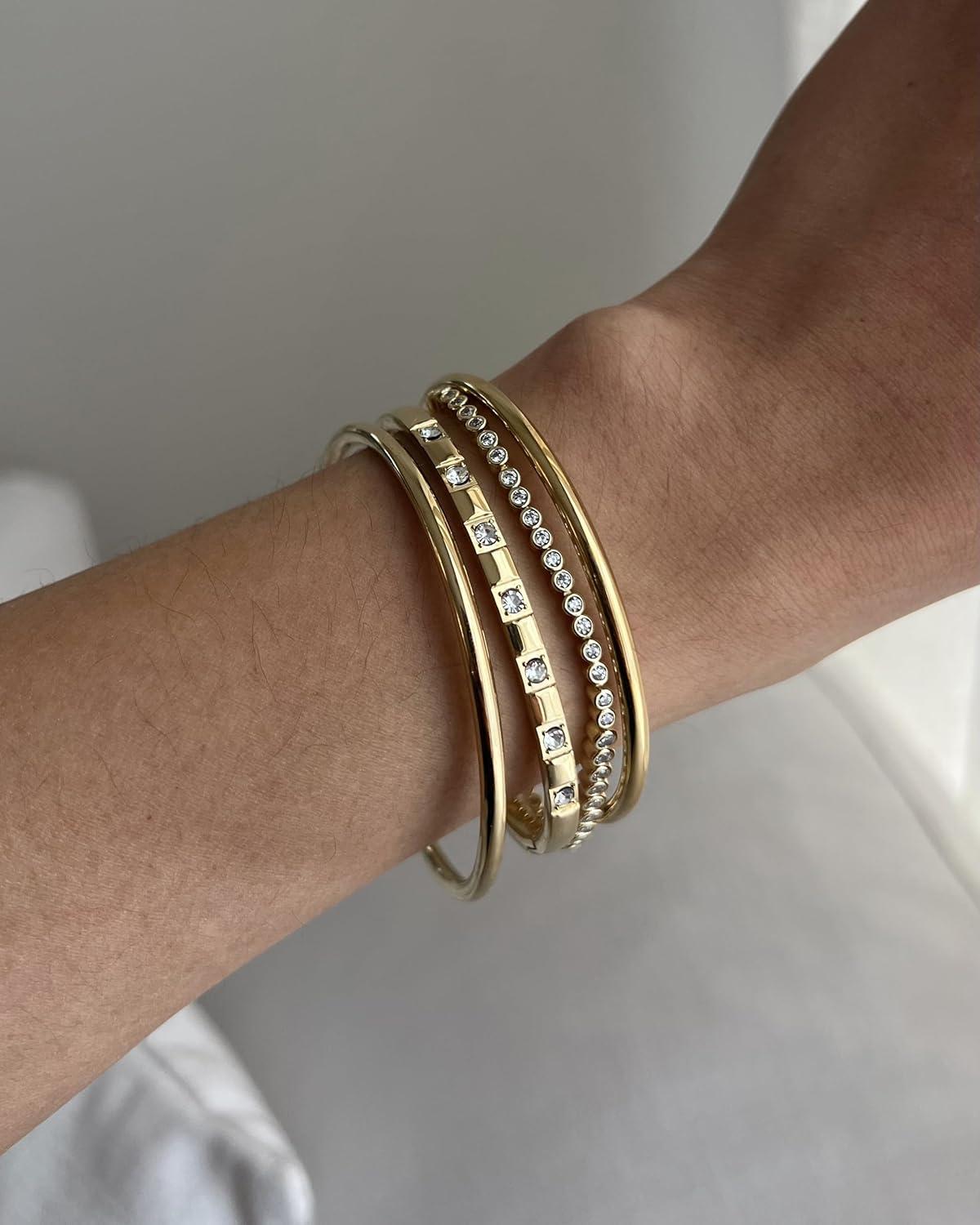 imagePAVOI 14K Gold Plated Love Bangle Bracelets for Women Waterproof Stainless Steel Cubic Zirconia Hinged Bracelet DupeWhite Gold