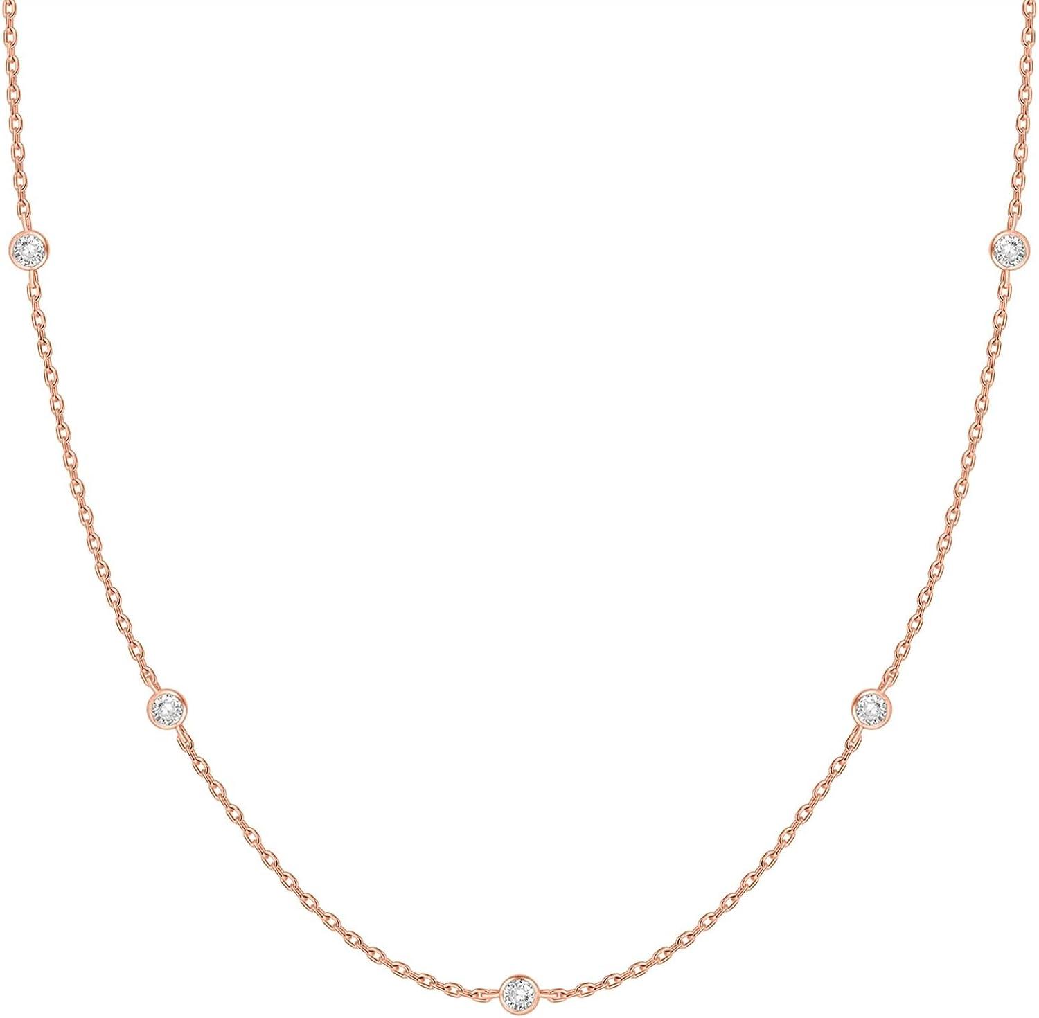 imagePAVOI 14K Gold Plated Station Necklace Simulated Diamond Layering Necklaces Womens CZ ChainRose Gold