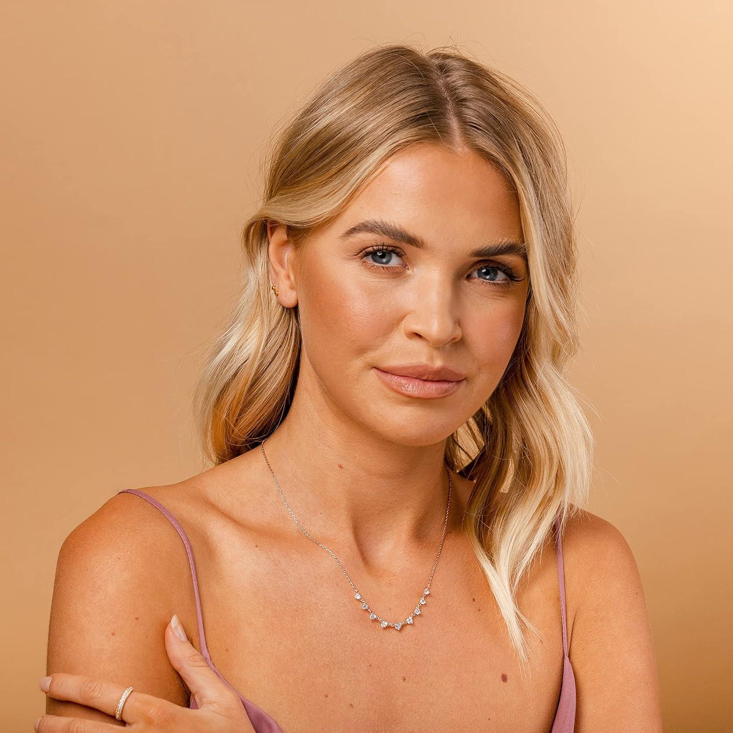 imagePAVOI 14K Gold Plated Station Necklace Simulated Diamond Layering Necklaces Womens CZ ChainRose Gold