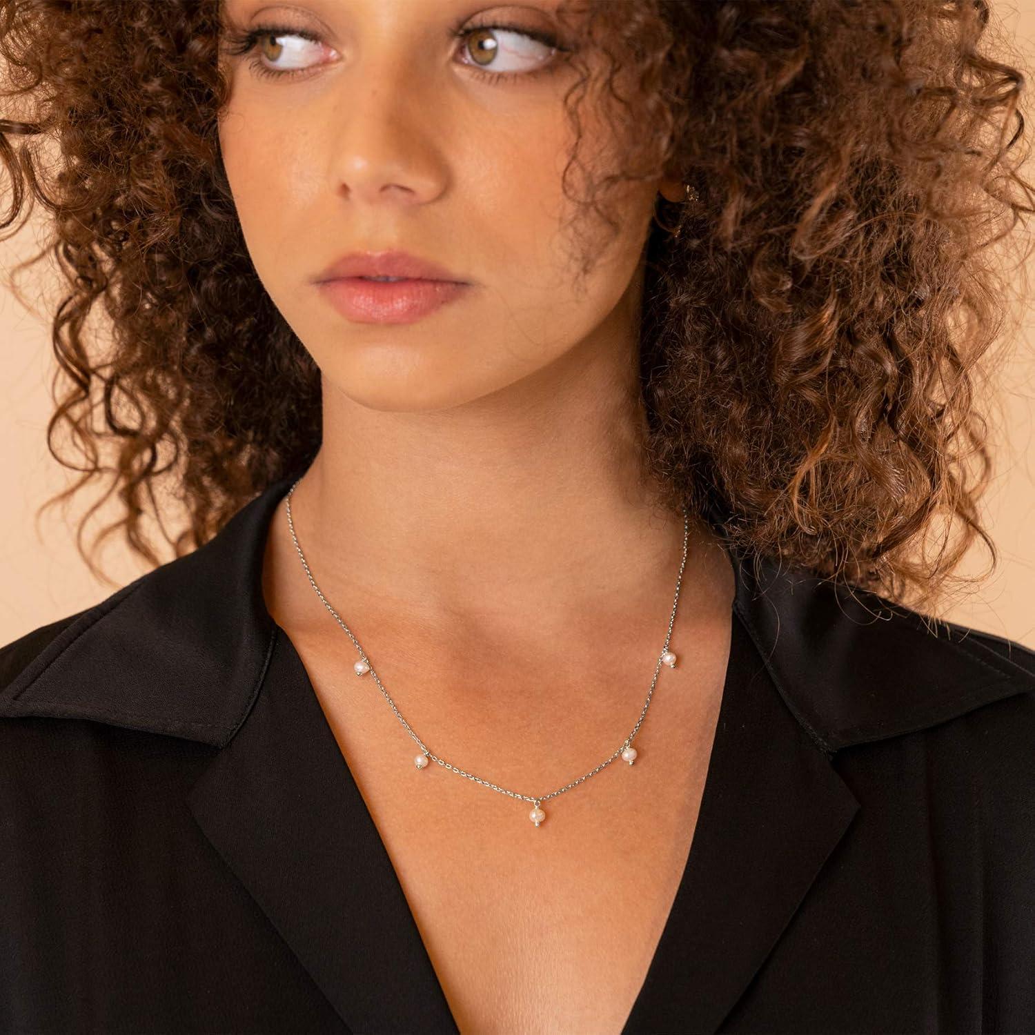 imagePAVOI 14K Gold Plated Station Necklace Simulated Diamond Layering Necklaces Womens CZ ChainWhite Gold