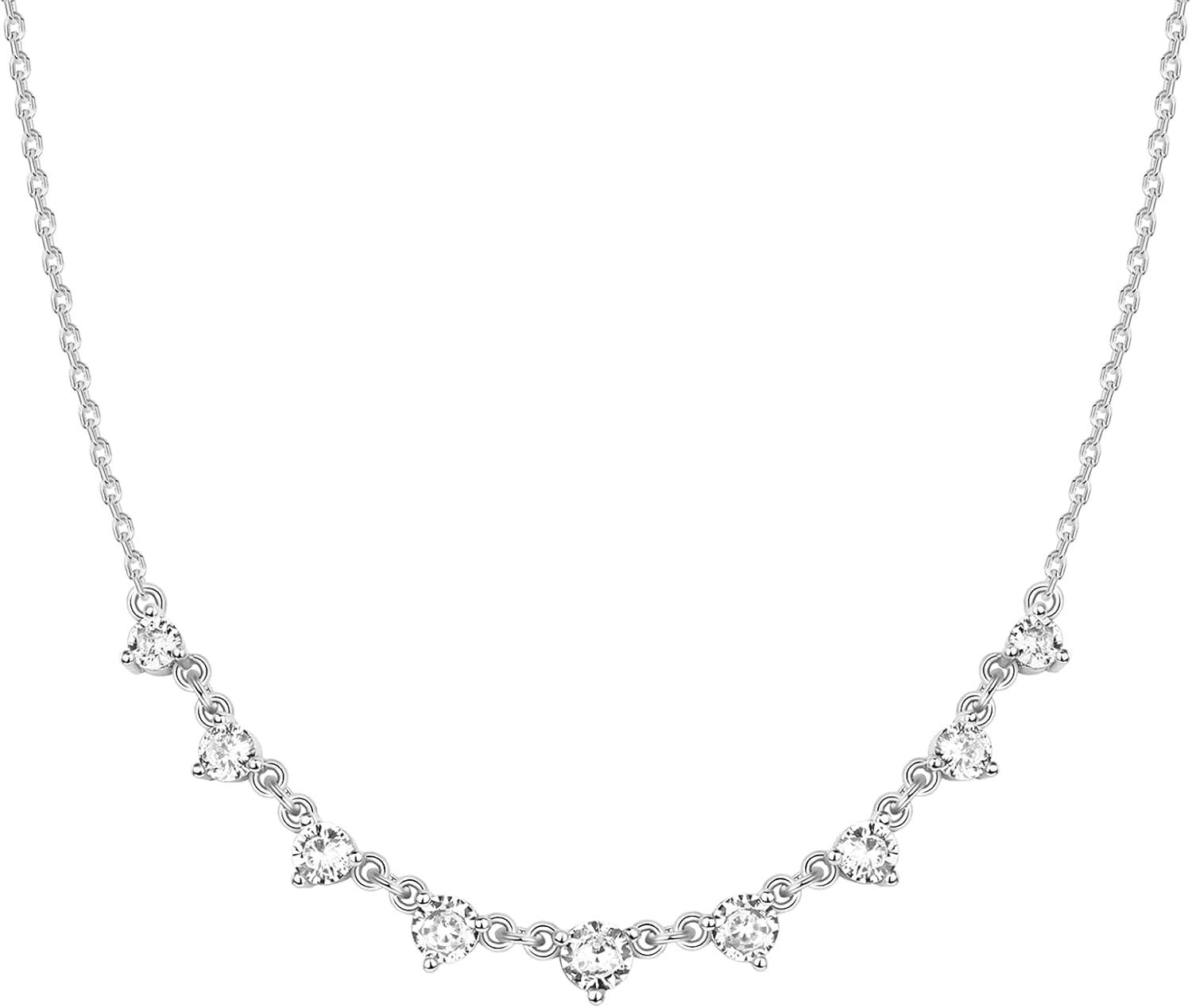 imagePAVOI 14K Gold Plated Station Necklace Simulated Diamond Layering Necklaces Womens CZ ChainWhite Gold