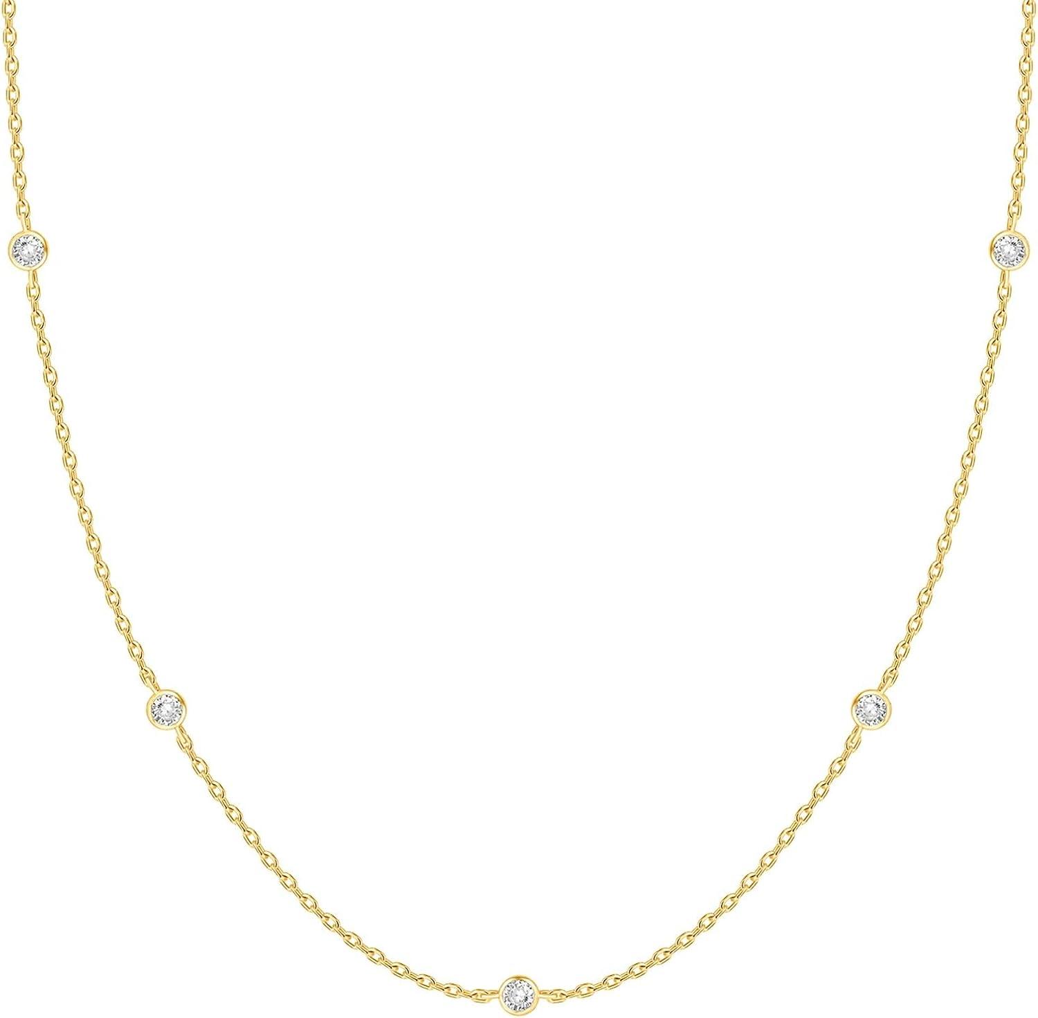 imagePAVOI 14K Gold Plated Station Necklace Simulated Diamond Layering Necklaces Womens CZ ChainYellow Gold