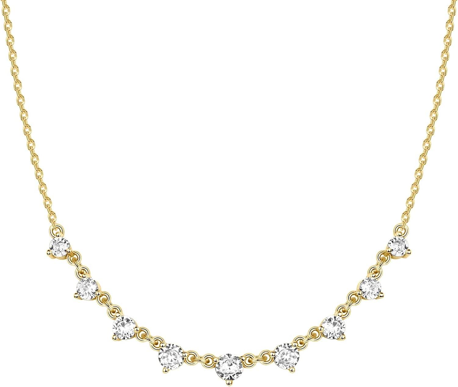 imagePAVOI 14K Gold Plated Station Necklace Simulated Diamond Layering Necklaces Womens CZ ChainYellow Gold