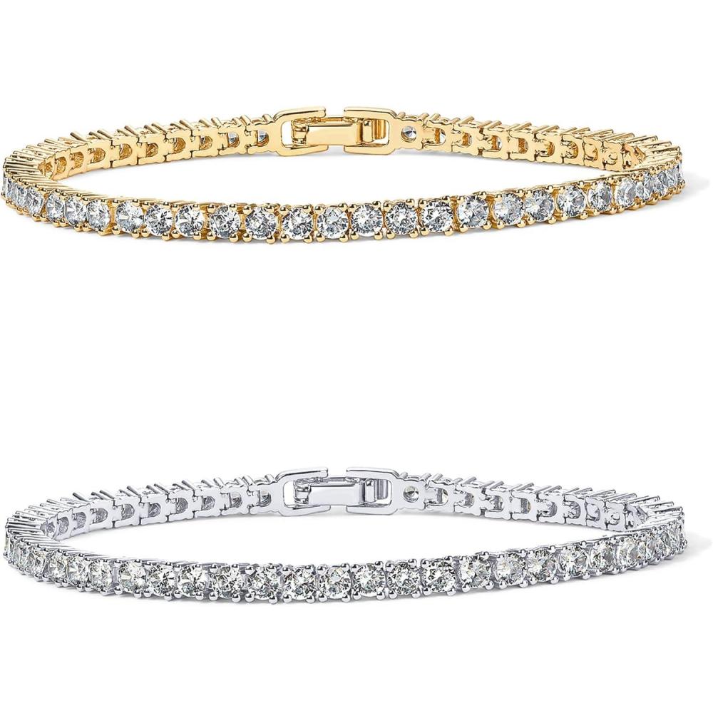 imagePAVOI 14K Gold Plated 3mm Cubic Zirconia Classic Tennis Bracelet  Gold Bracelets for Women  Size 6575 InchWhite Gold  14K Yellow Gold Pack
