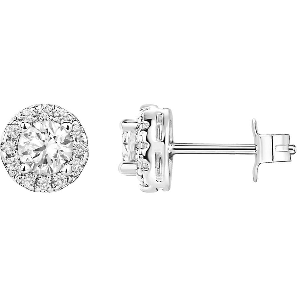 imagePAVOI 14K Gold Plated 925 Sterling Silver Post Brilliant Round Faux Diamond Halo Earrings Premium Cubic Zirconia in Rose White and Yellow GoldWhite Gold
