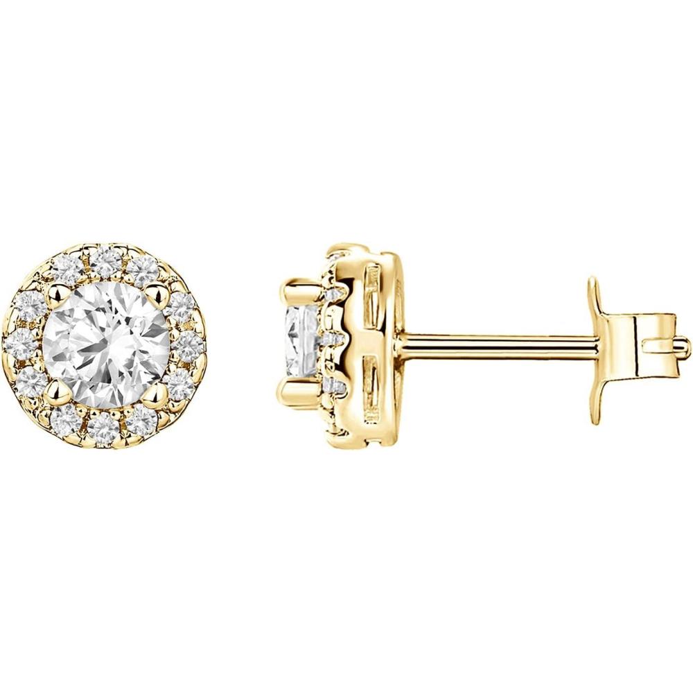 imagePAVOI 14K Gold Plated 925 Sterling Silver Post Brilliant Round Faux Diamond Halo Earrings Premium Cubic Zirconia in Rose White and Yellow GoldYellow Gold