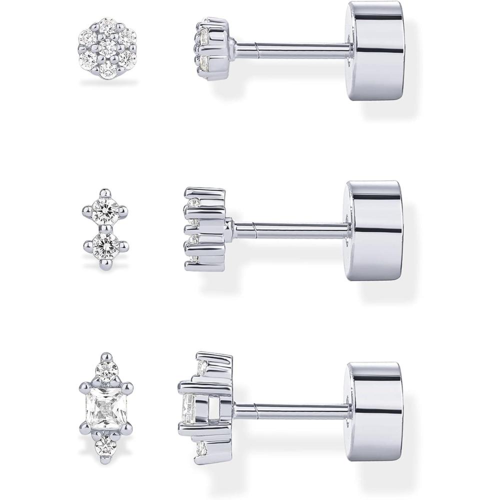 imagePAVOI 14K Gold Plated 925 Sterling Silver Posts Dainty Mini MultiShape Flat Back Stud Earring Pack for Women  Helix Cartilage Piercing Jewelry3Pair Set