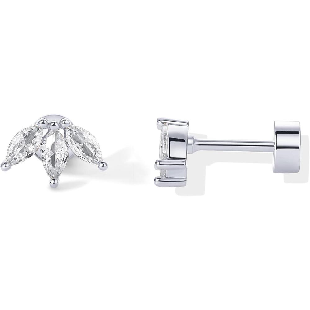 imagePAVOI 14K Gold Plated 925 Sterling Silver Posts Dainty Mini MultiShape Flat Back Stud Earring Pack for Women  Helix Cartilage Piercing JewelryLeaf