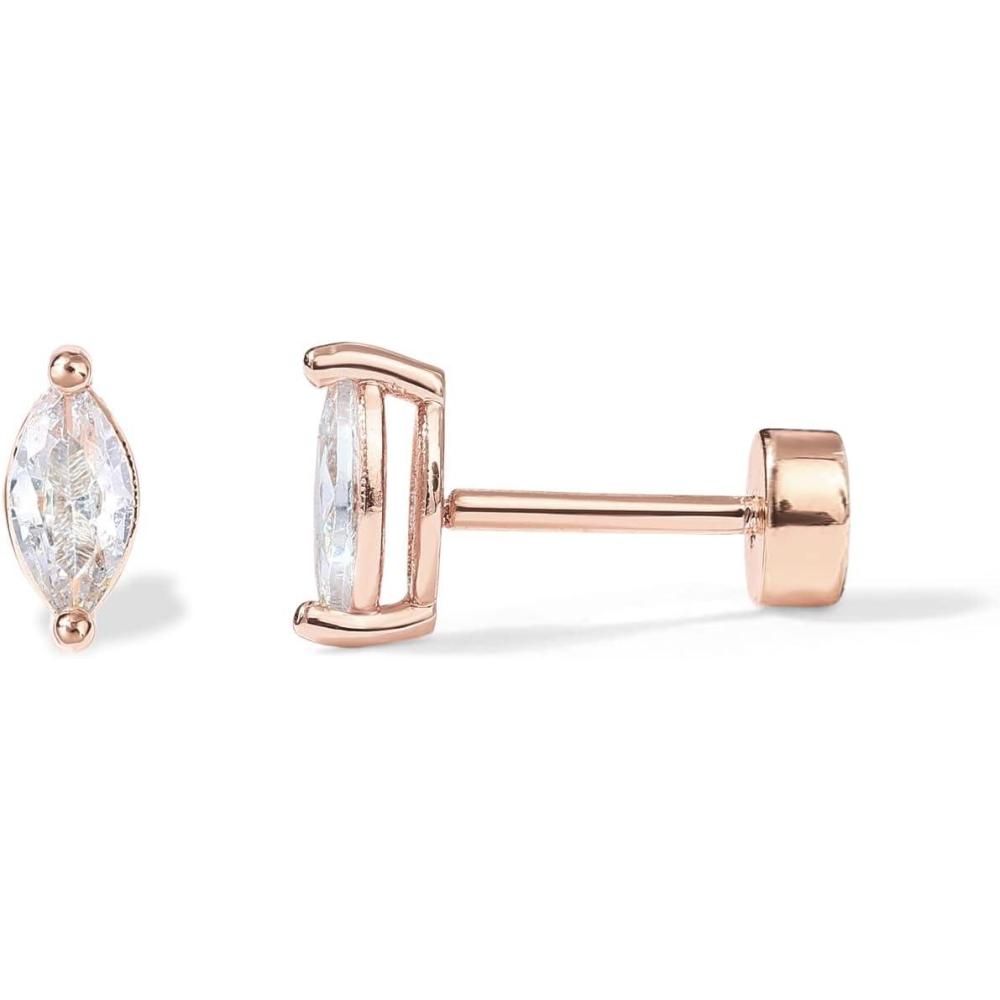 imagePAVOI 14K Gold Plated 925 Sterling Silver Posts Dainty Mini MultiShape Flat Back Stud Earring Pack for Women  Helix Cartilage Piercing JewelryMarquise