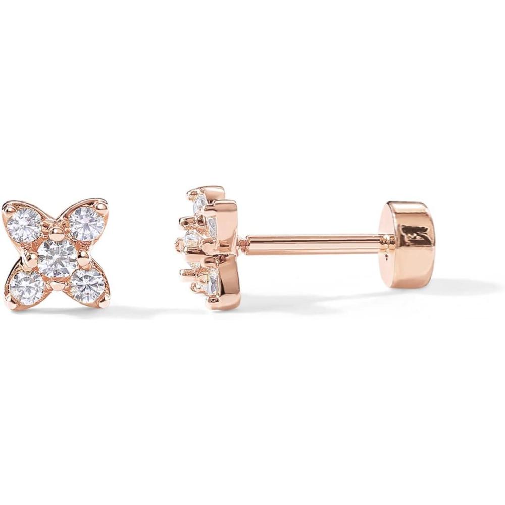 imagePAVOI 14K Gold Plated 925 Sterling Silver Posts Dainty Mini MultiShape Flat Back Stud Earring Pack for Women  Helix Cartilage Piercing JewelryPav