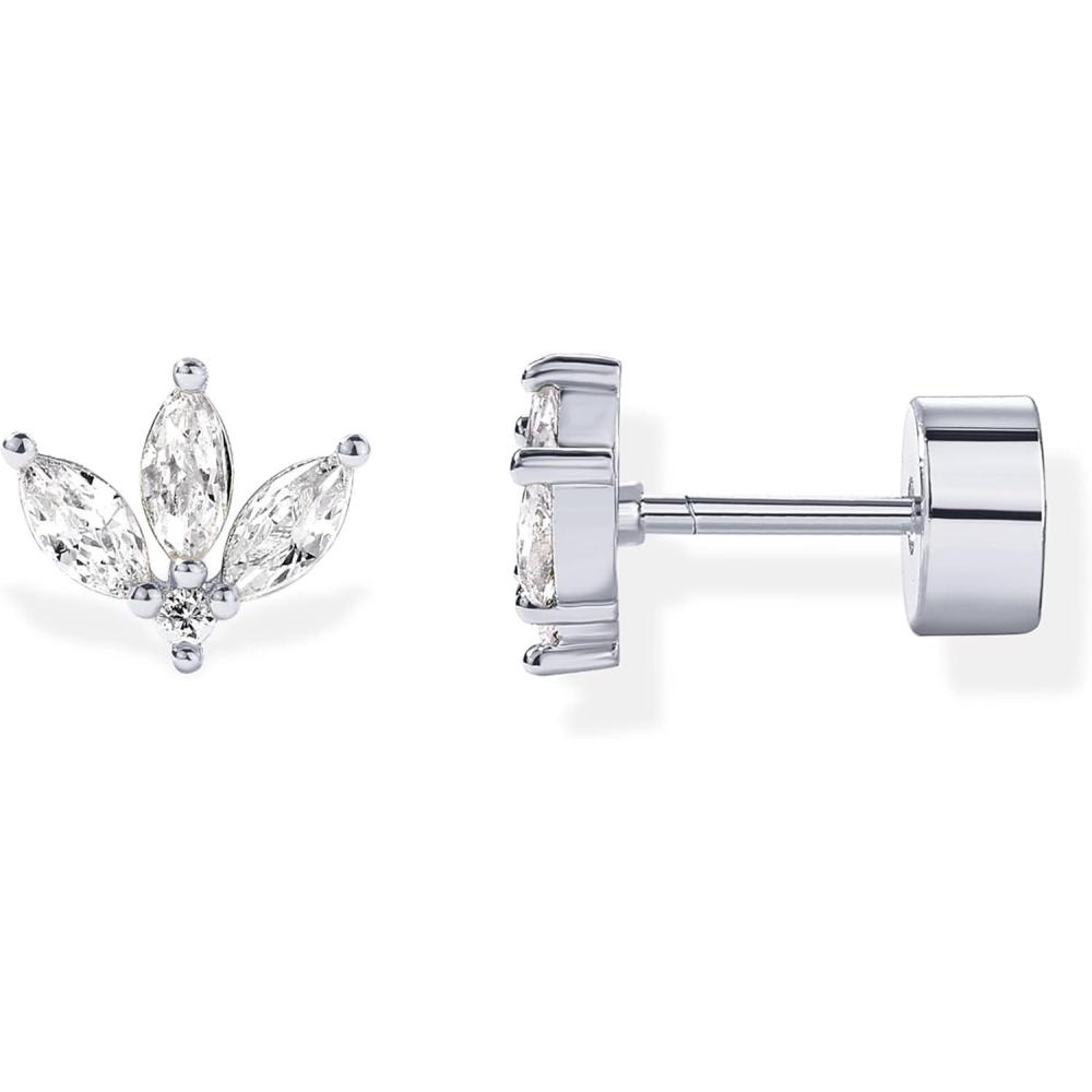 imagePAVOI 14K Gold Plated 925 Sterling Silver Posts Mini Stud Flat Back Earrings for Women Helix Cartilage Piercing Jewelry Dainty Pearl Star Cluster Cubic Zirconia Lotus Climber Screw BacksLotus Stud