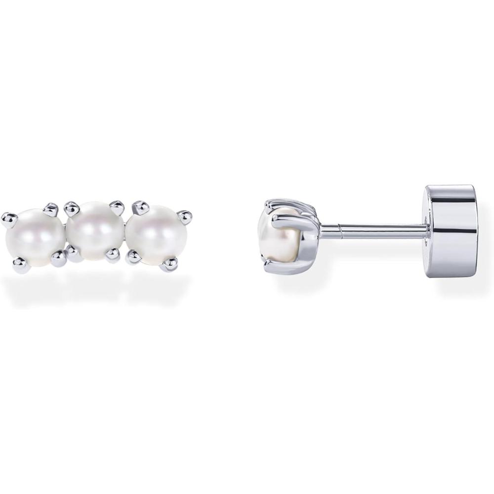 imagePAVOI 14K Gold Plated 925 Sterling Silver Posts Mini Stud Flat Back Earrings for Women Helix Cartilage Piercing Jewelry Dainty Pearl Star Cluster Cubic Zirconia Lotus Climber Screw BacksPearl Cluster