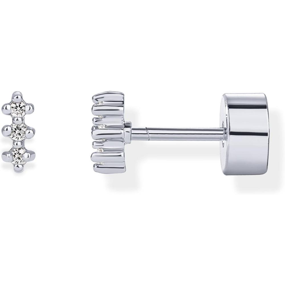 imagePAVOI 14K Gold Plated 925 Sterling Silver Posts Mini Stud Flat Back Earrings for Women Helix Cartilage Piercing Jewelry Dainty Pearl Star Cluster Cubic Zirconia Lotus Climber Screw BacksClimber Stud
