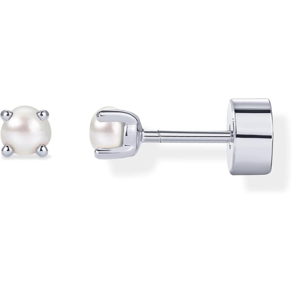 imagePAVOI 14K Gold Plated 925 Sterling Silver Posts Mini Stud Flat Back Earrings for Women  Helix Cartilage Piercing Jewelry  Dainty Pearl Star Cluster Cubic Zirconia Lotus Climber Screw BacksPearl Stud