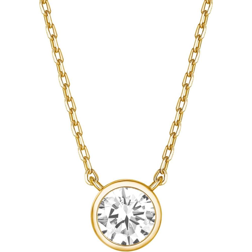 imagePAVOI 14K Gold Plated Circle CZ Solitaire Necklace  Elegant Bezel Pendant  Dainty Cubic Zirconia Halo Choker Necklaces for WomenVermeil Yellow