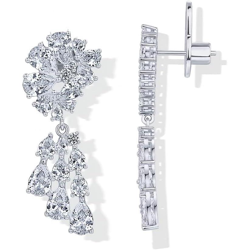 imagePAVOI 14K Gold Plated Crystal Chandelier Earrings for Women  925 Sterling Silver Posts Statement Cubic Zirconia Drop Dangle Earrings for Brides  Crystal Cluster Long Dangle Wedding JewelryWhite Gold