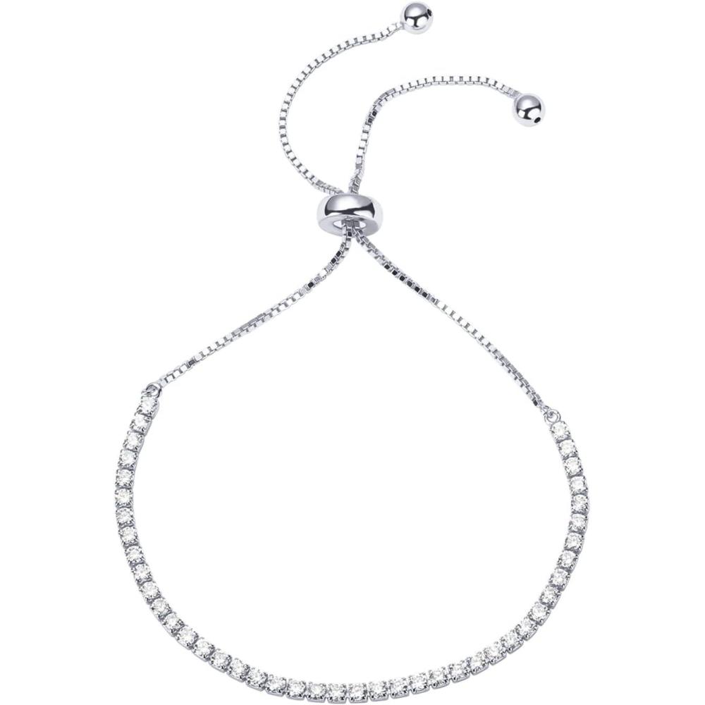 imagePAVOI 14K Gold Plated Cubic Zirconia Classic Tennis Bracelet for Women  Adjustable SliderWhite Gold