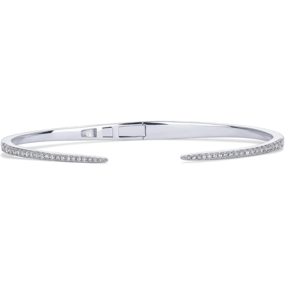 imagePAVOI 14K Gold Plated Cubic Zirconia Claw Bangle Bracelet  Elegant CZ Cuff Bracelets for WomenWhite Gold